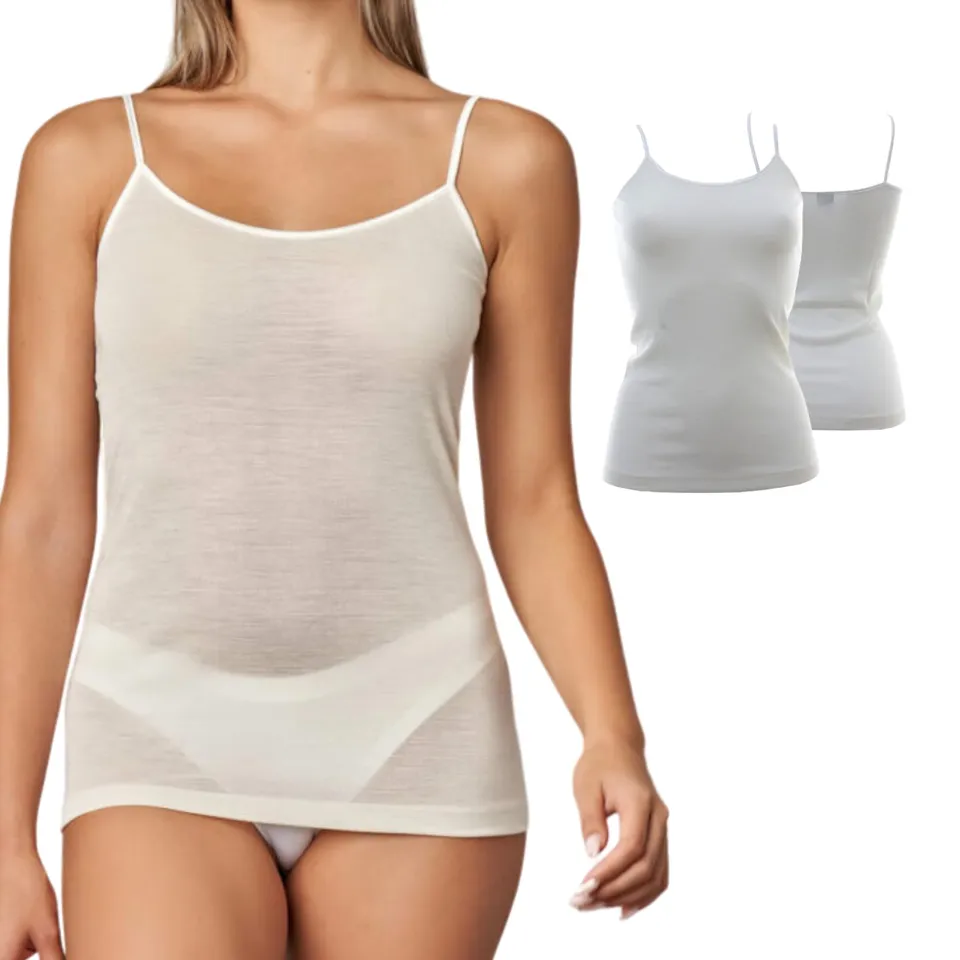 Lady C Top Lana e Seta canotta bianco S merino extrafine