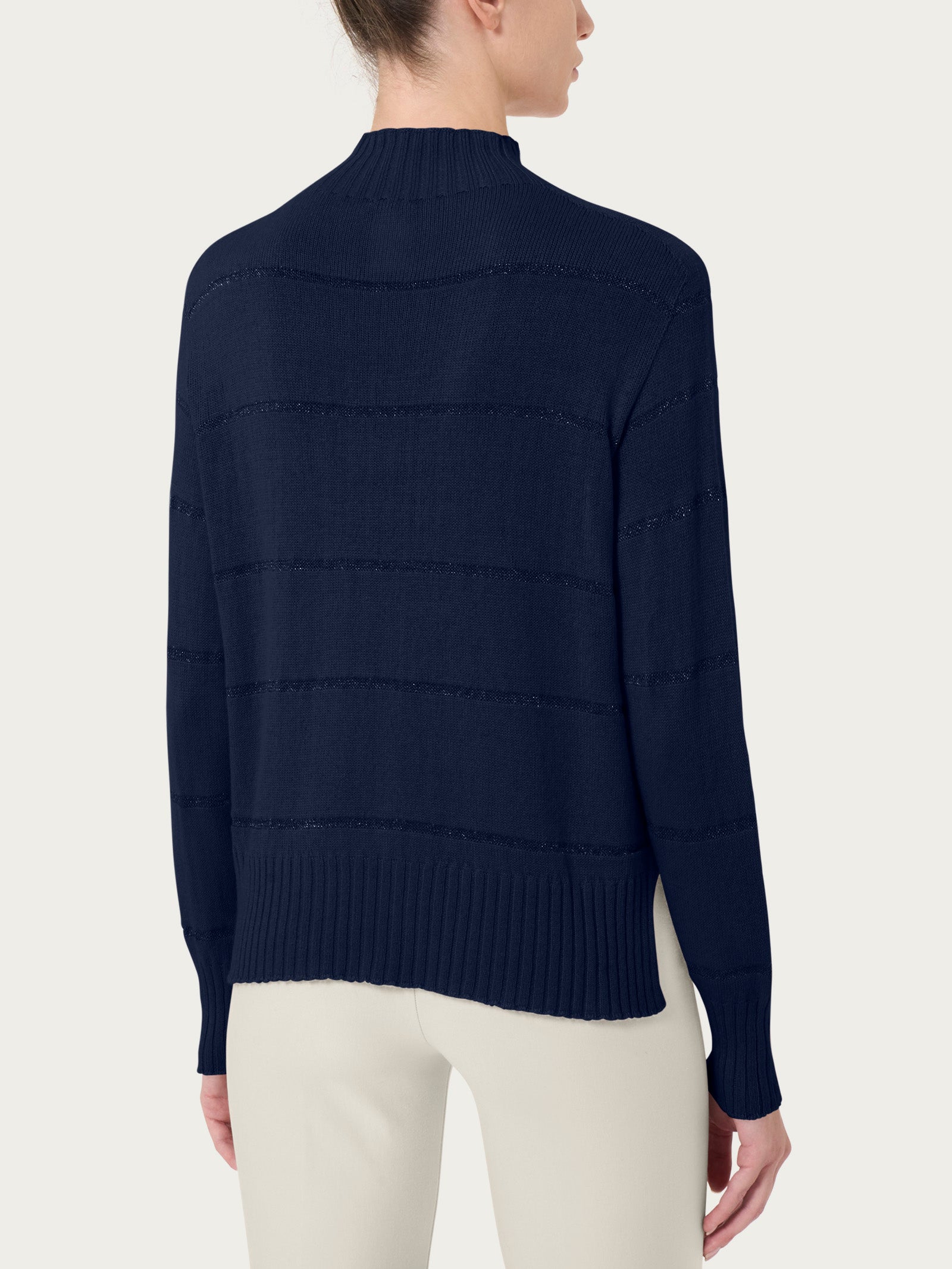 Ragno Merino Soft Lupetto Corto Righe Maglia Bleu Angora