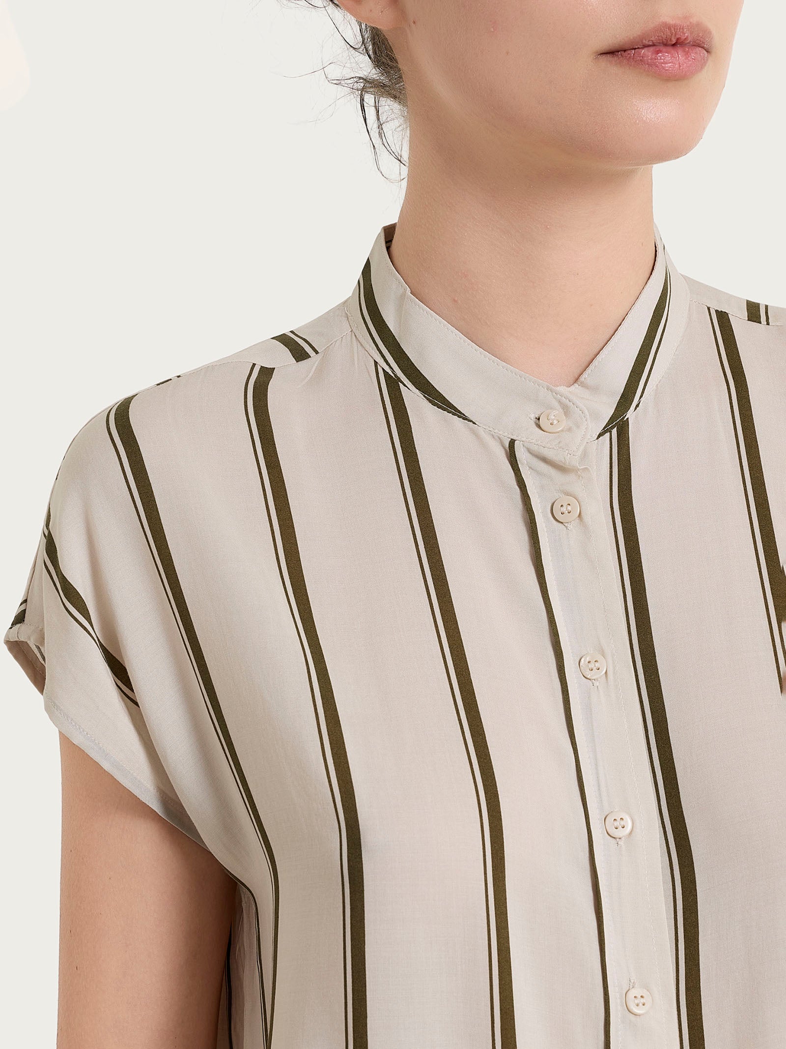 Ragno EcoSeta Camicia Donna Rigata Manica Kimono Dark Olive