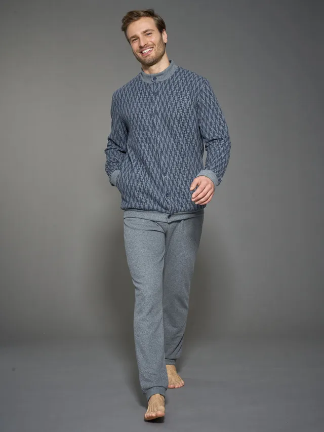 Ragno Cotton Eco Pile pigiama aperto uomo indigo melange