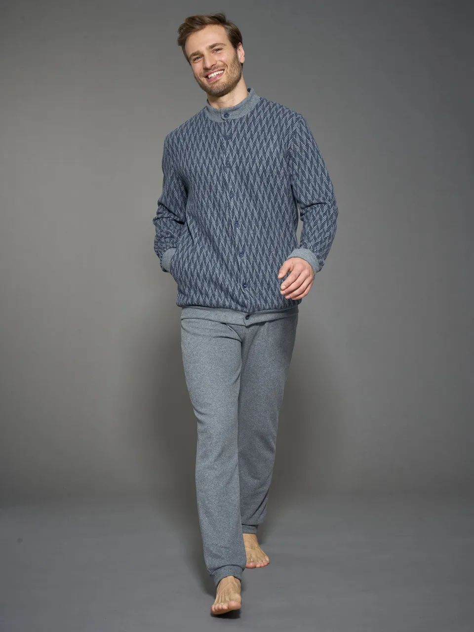 Ragno Cotton Eco Pile pigiama aperto uomo indigo melange