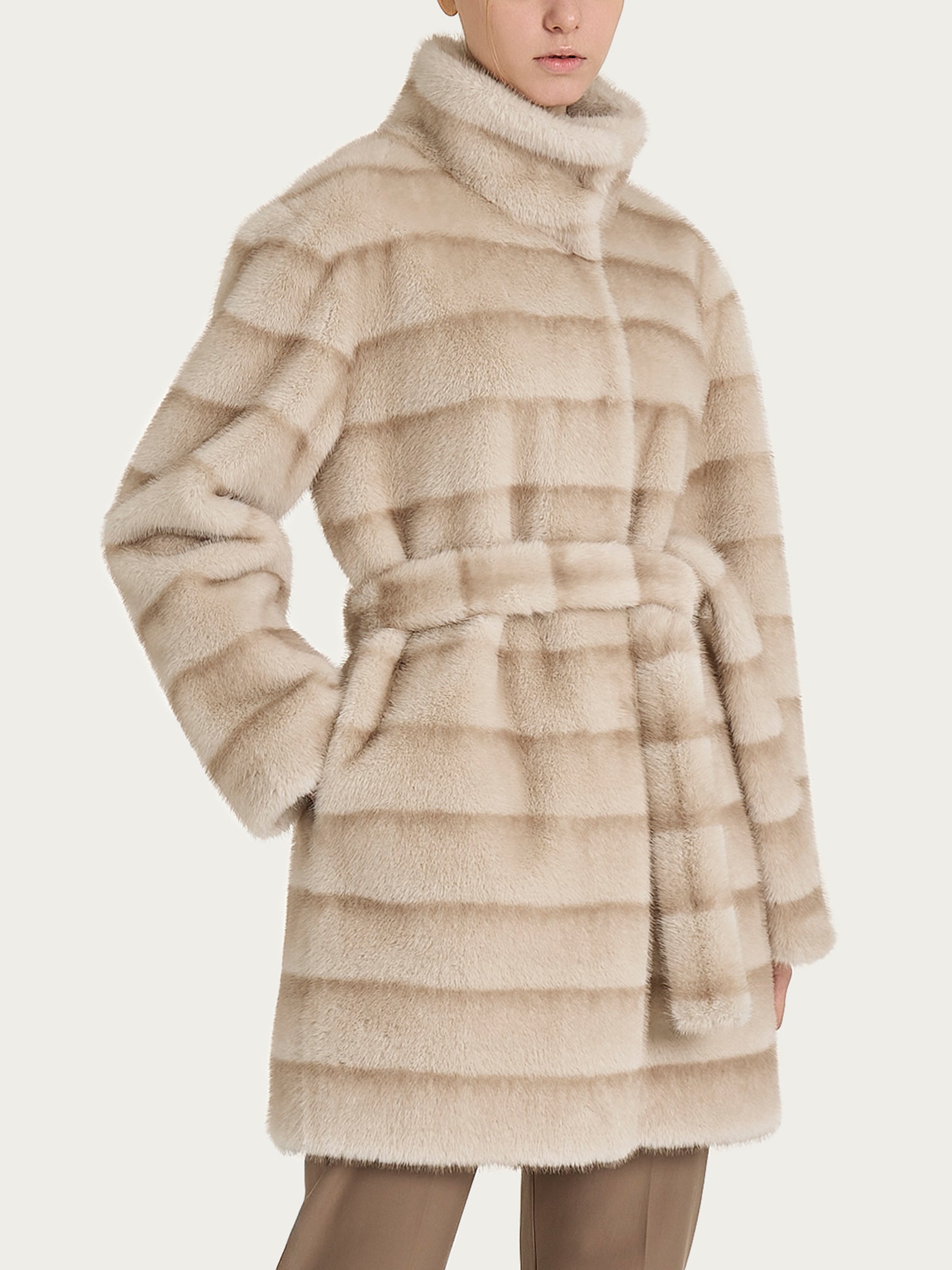 Ragno Cappotto Double-Face Vegan Fur Champignon con Cintura