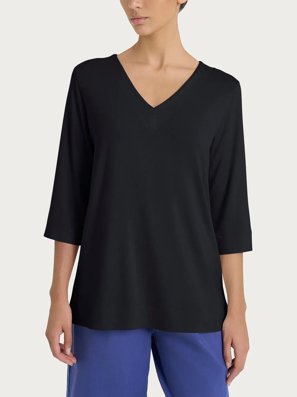 Ragno Viscosa Summer t-shirt doppia V nera manica 3/4