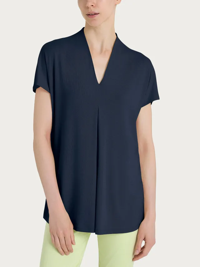 Ragno T-Shirt Scollo V Jersey Crepe Maglietta Blu