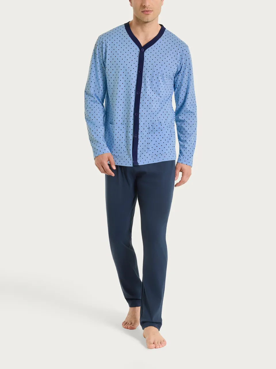 Ragno Jersey Cotone pigiama uomo micro rombi blu