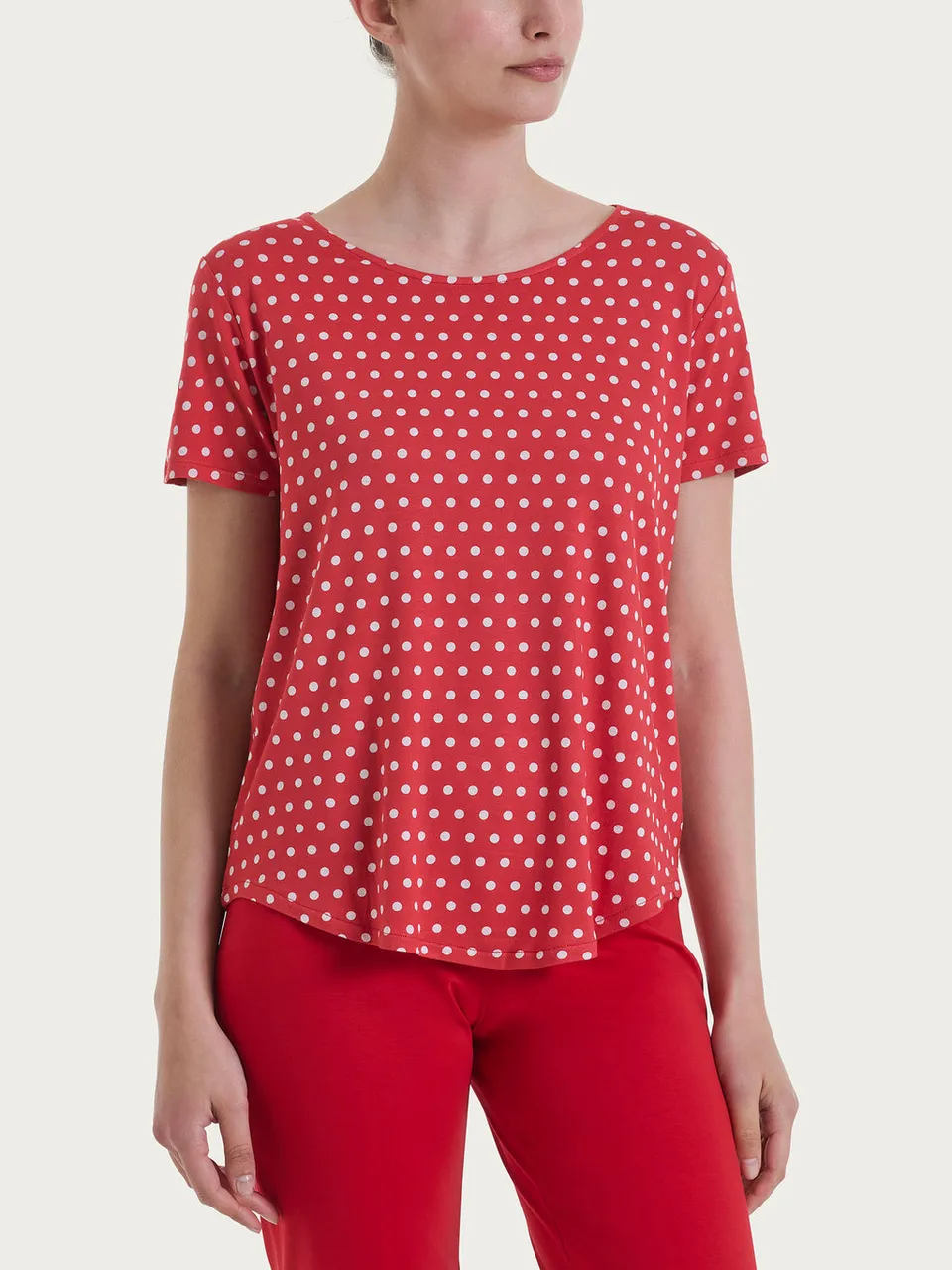 Ragno T-Shirt Manica Corta Pois Viscosa Salsa