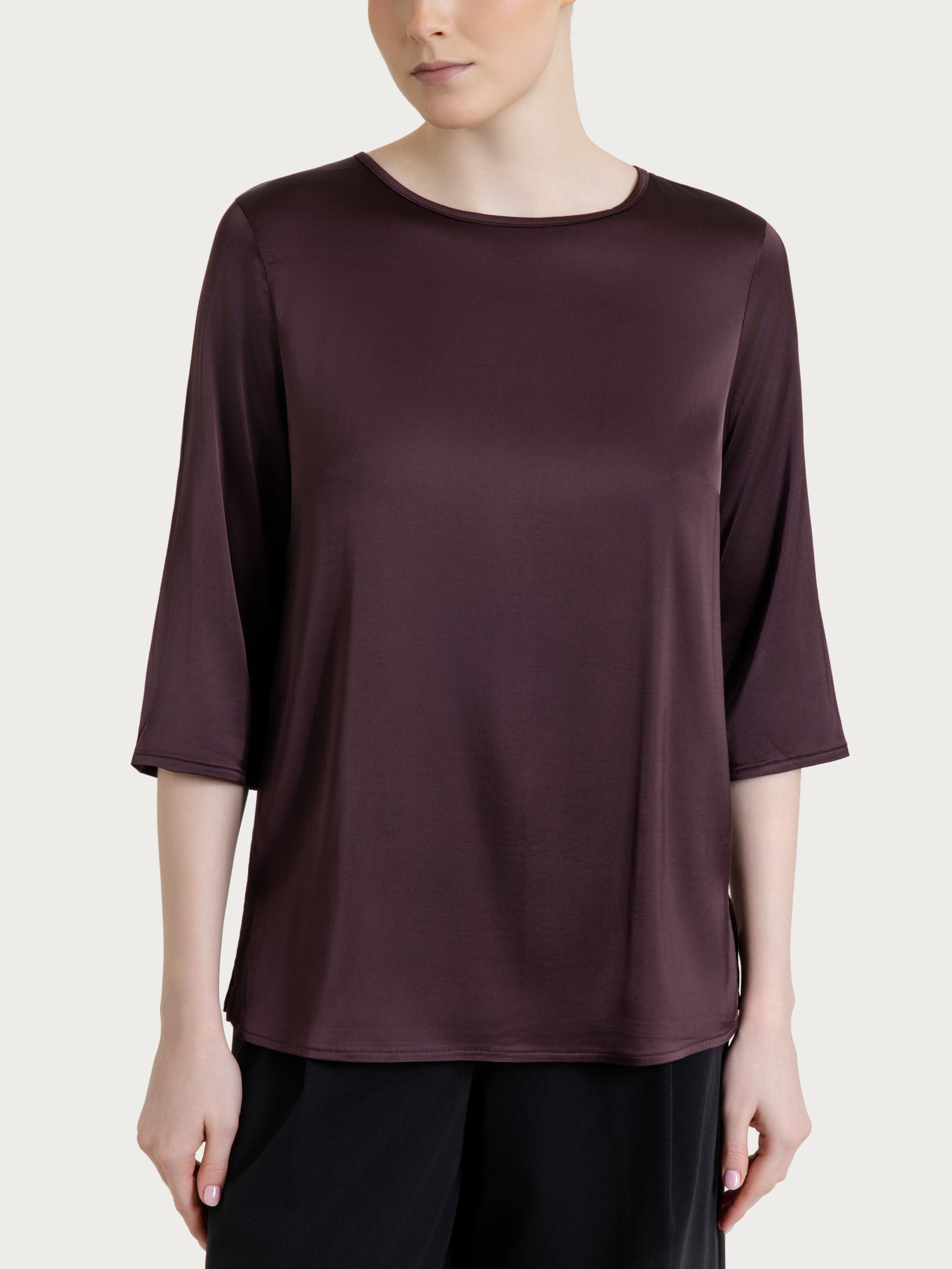 Ragno Stretch Satin Blusa 3/4 Plum Truffle Viscosa