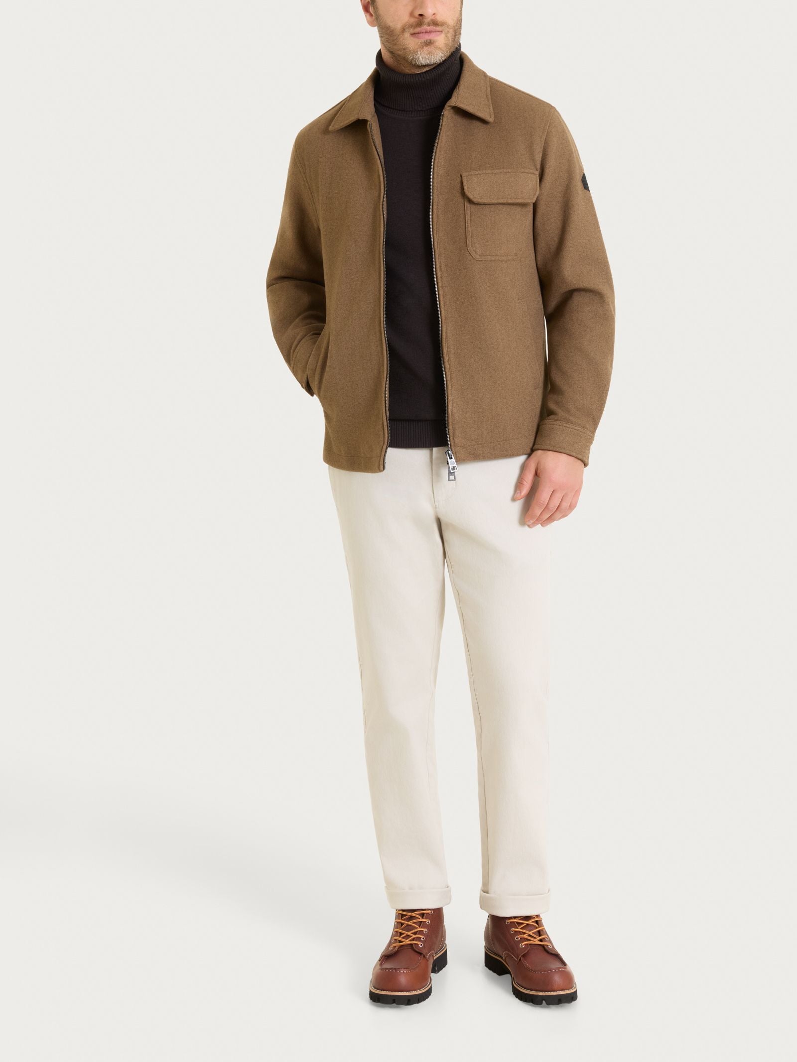 Ragno Vegan Wool Giacca collo camicia Castoro Mel. uomo