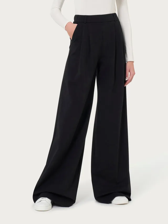 Ragno Compact Light Pantalone Palazzo Nero con Pinces largo