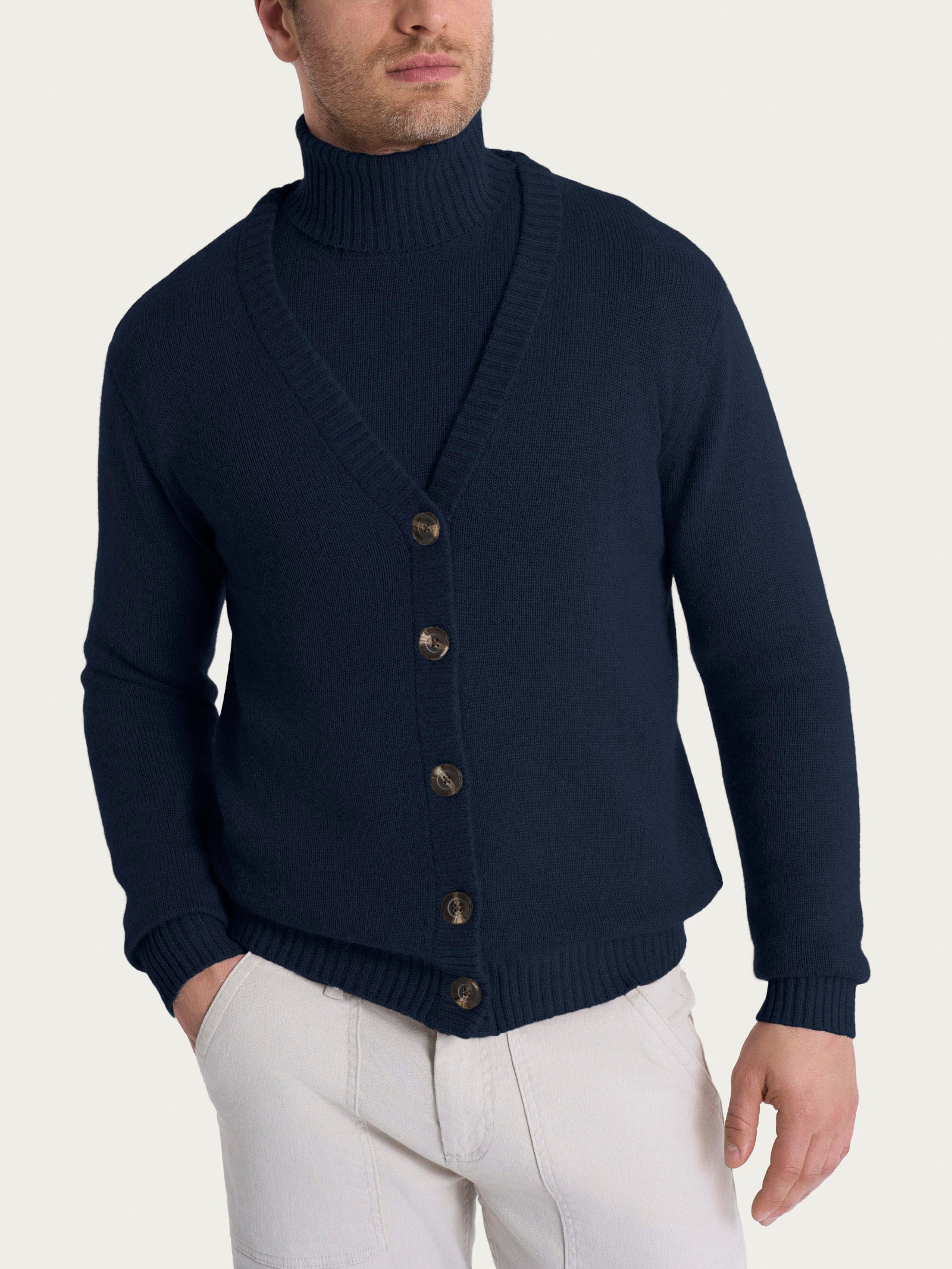 Ragno Natural Soft Cardigan Scollo V Lana Uomo Bleu