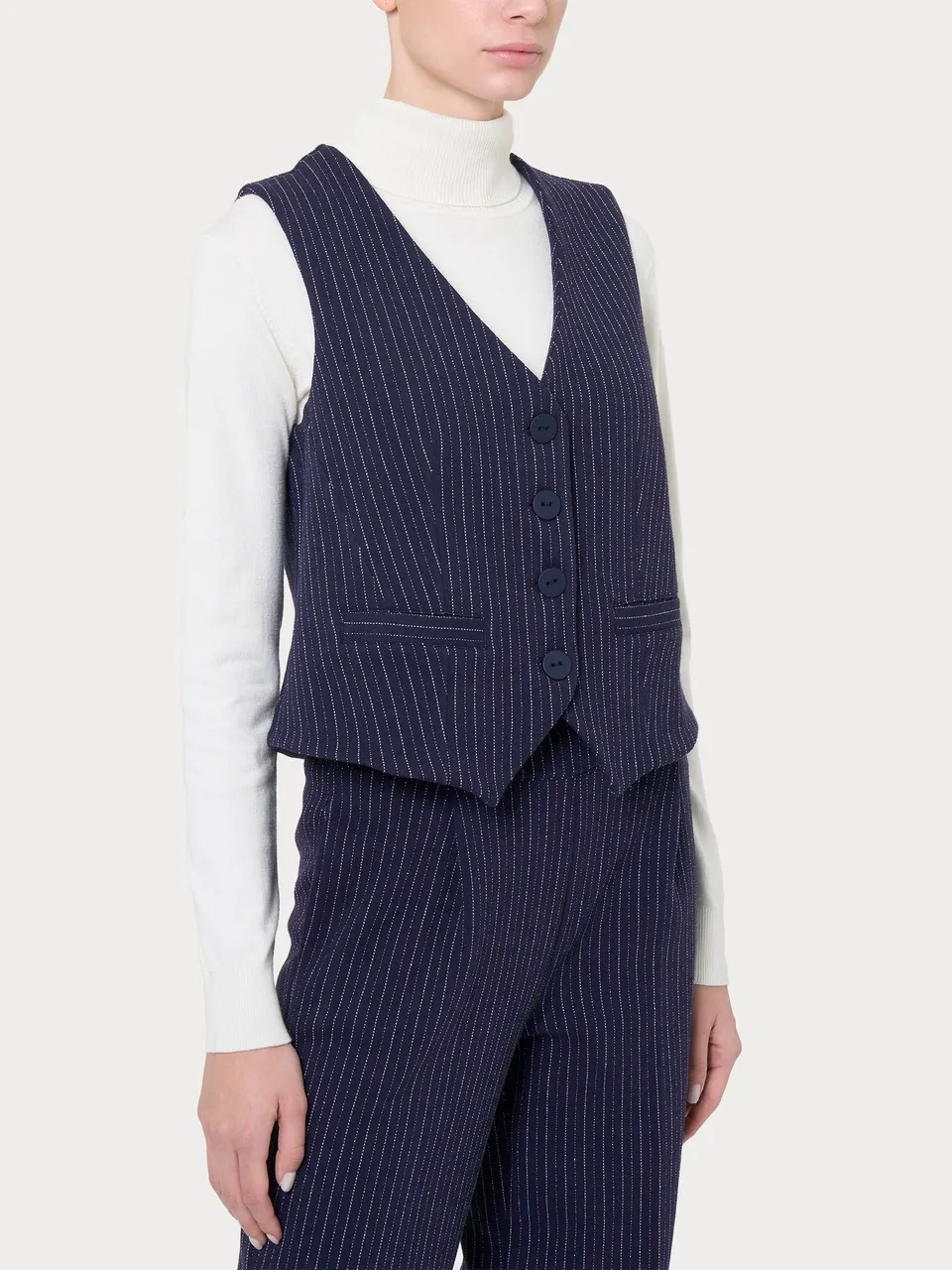 Ragno gilet 4 bottoni eco jacquard gessato Fantasia Bleu