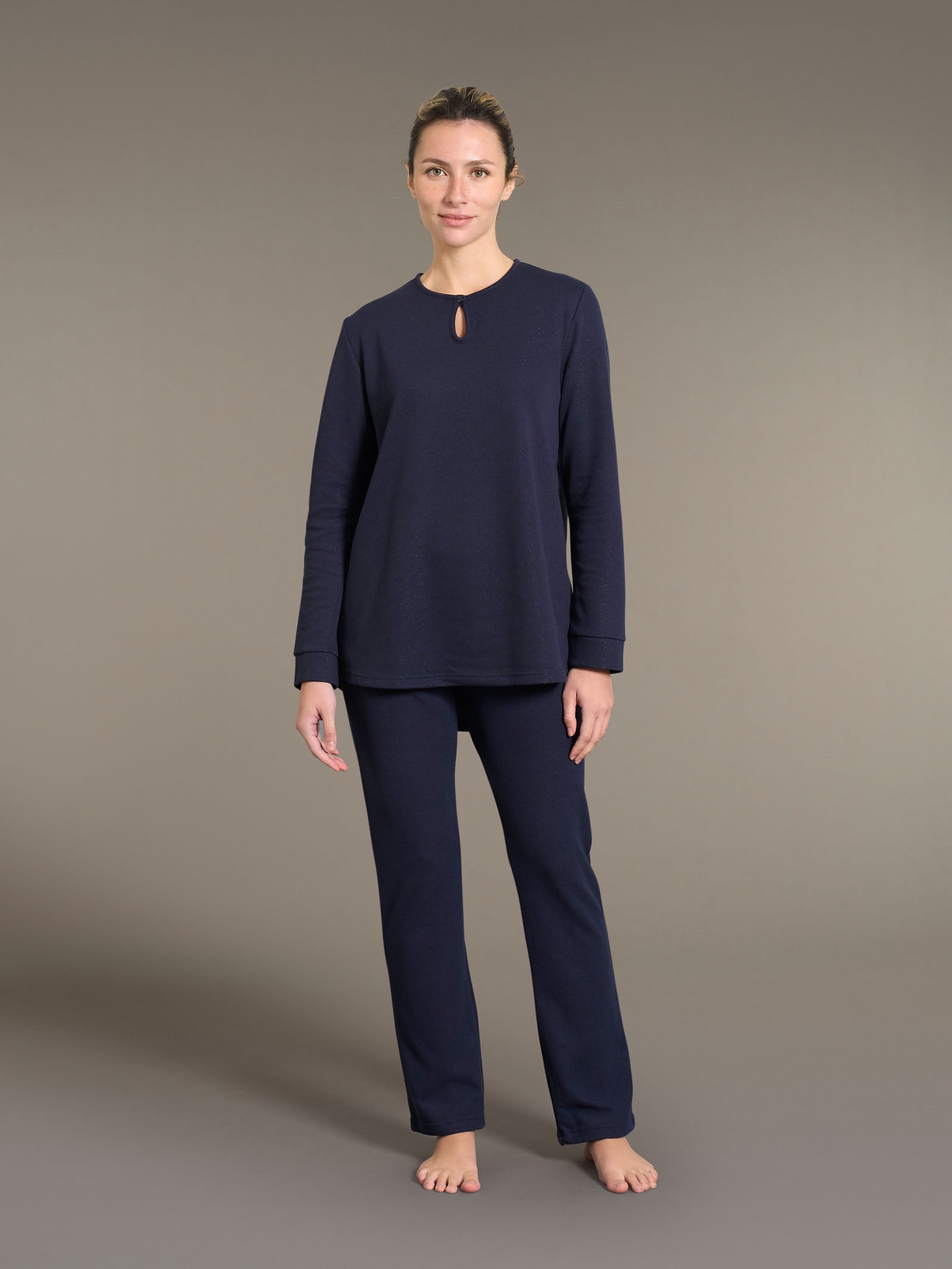 Ragno Pigiama Lungo Scollo a Goccia Cotton Eco Pile Tenebre invernale