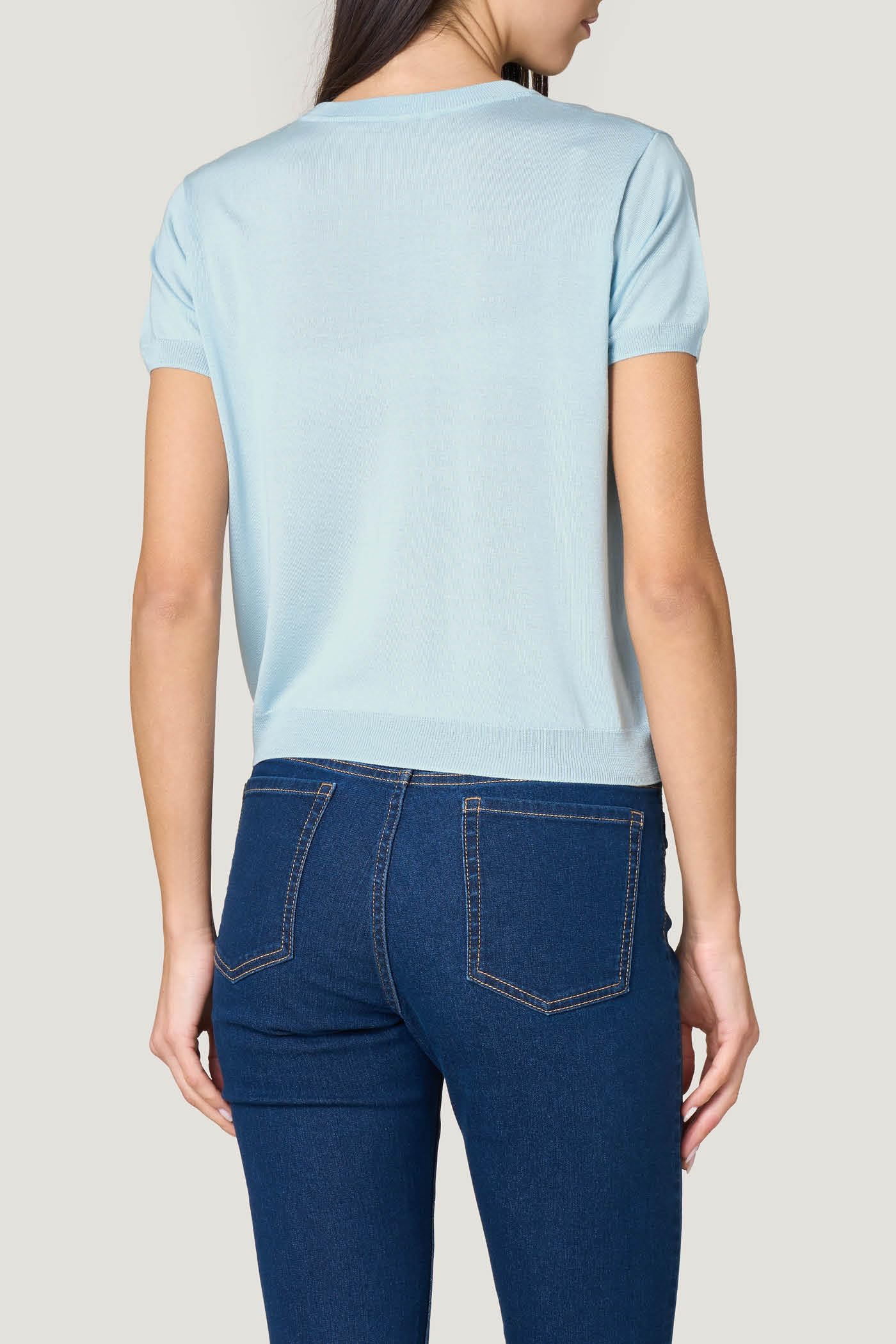 Goldenpoint Maglia Scollo Tondo Manica Corta Donna a Costine