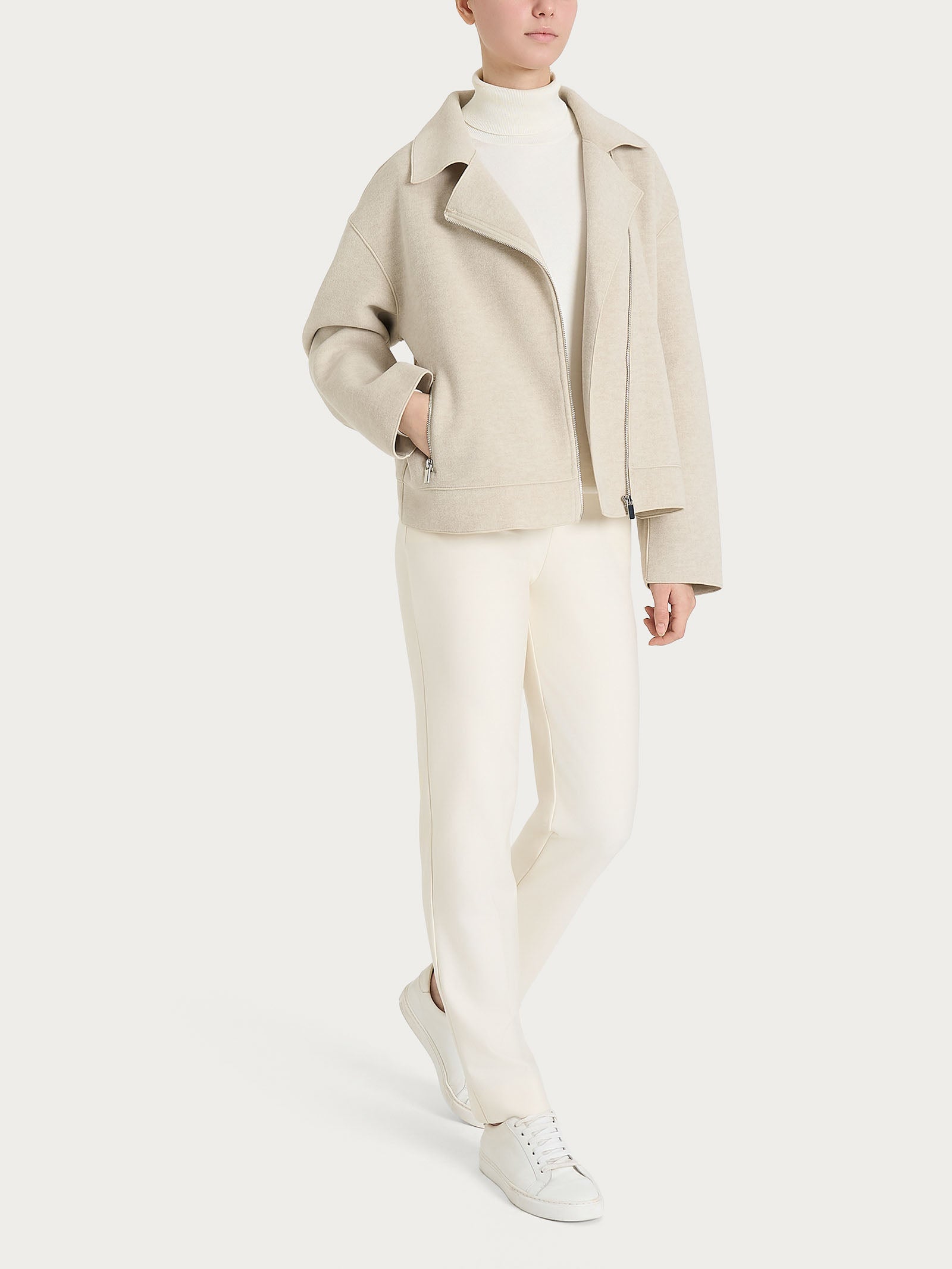 Ragno Vegan Wool Giacca Chiodo Champignon Mel. con zip