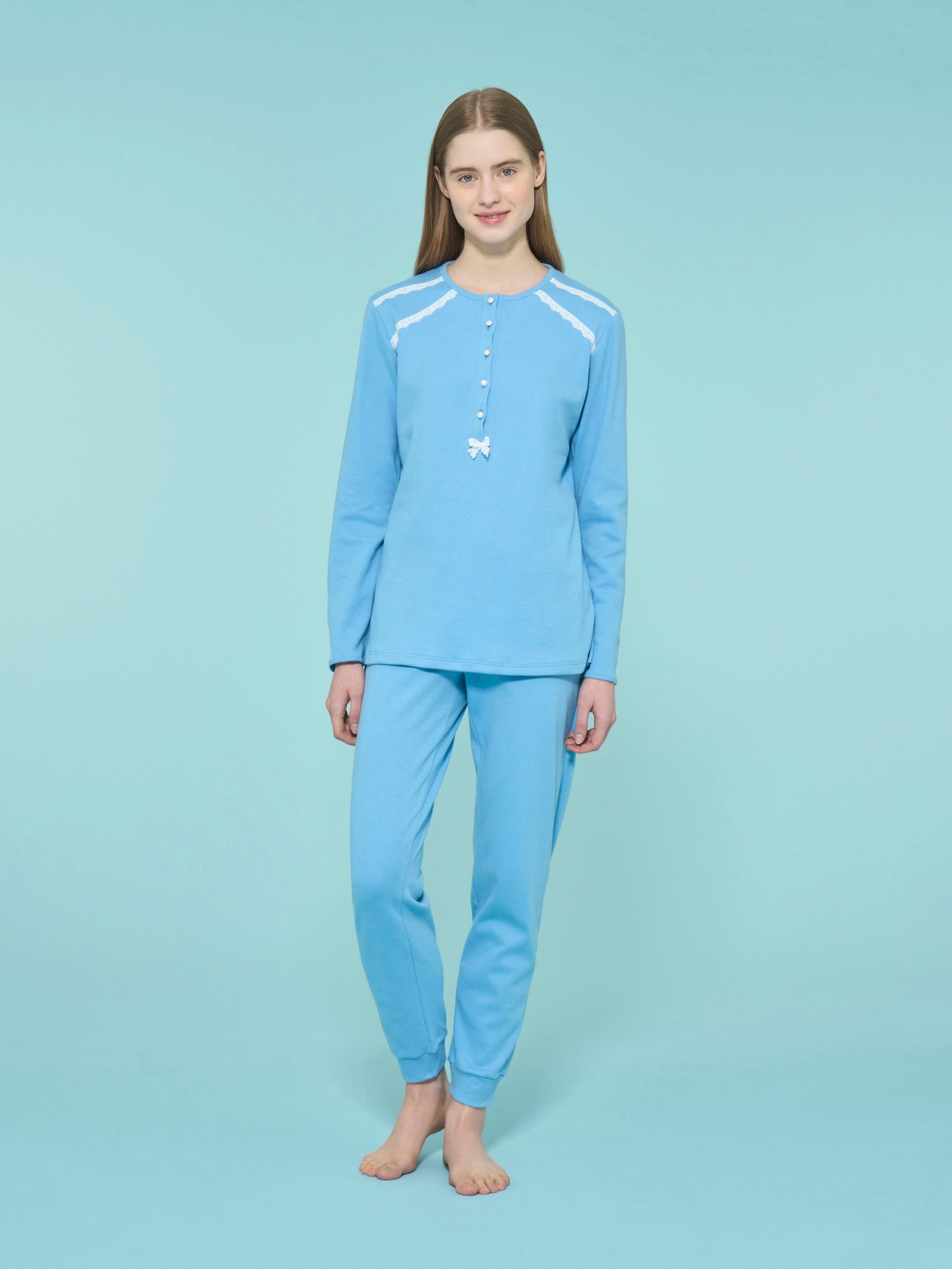 Ragno Pigiama Serafino con Perline Cotone Dusk Blue