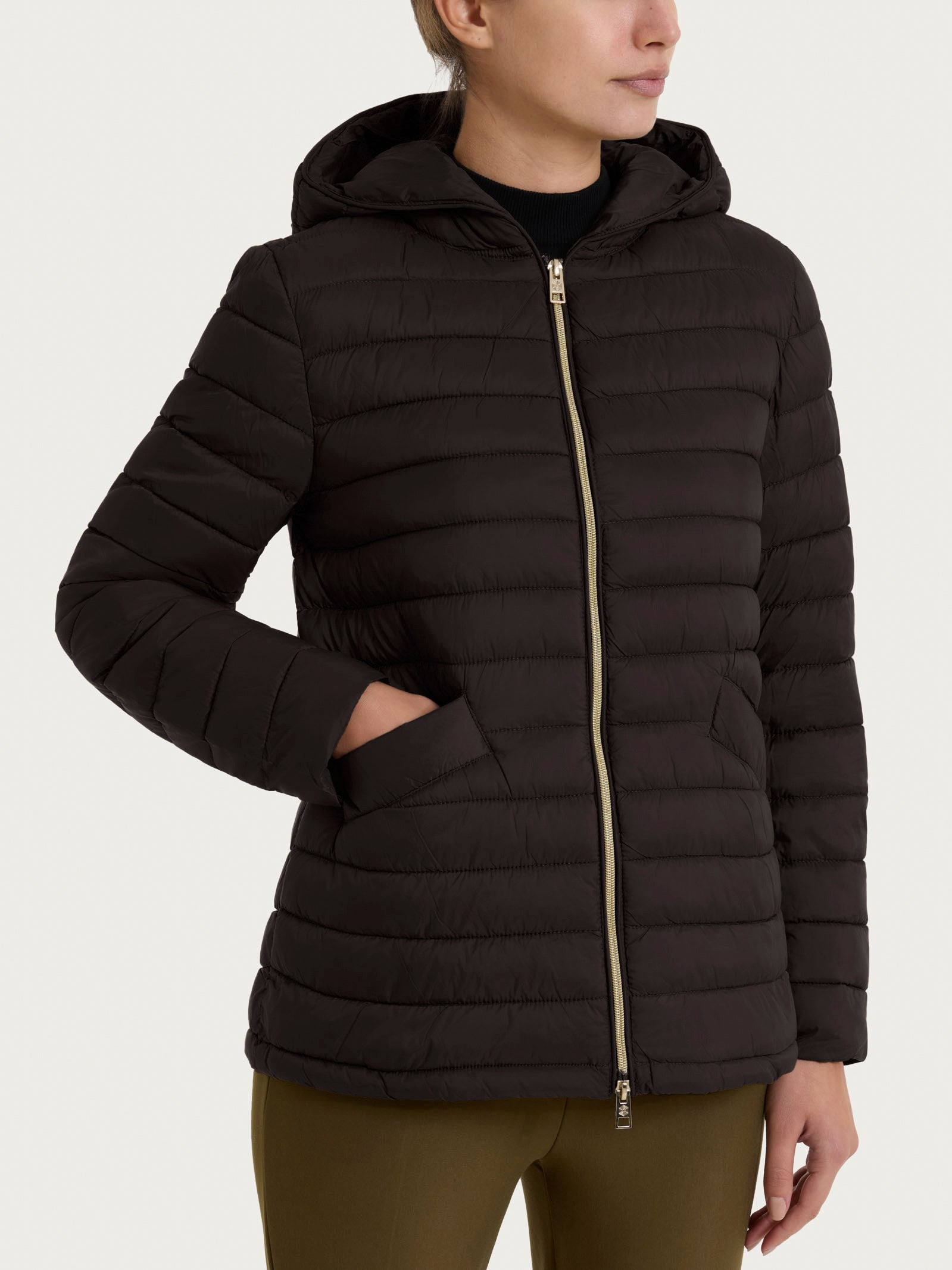 Ragno Vegan Down Piumino Cappuccio Donna marrone leggero