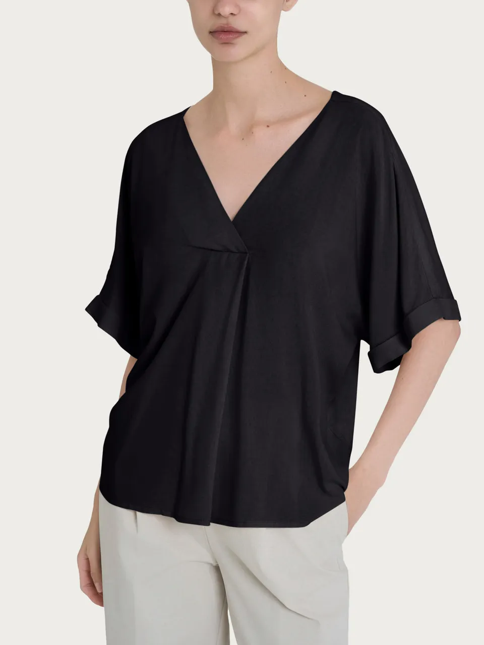 Ragno Ecoseta camicetta scollo V Black manica kimono