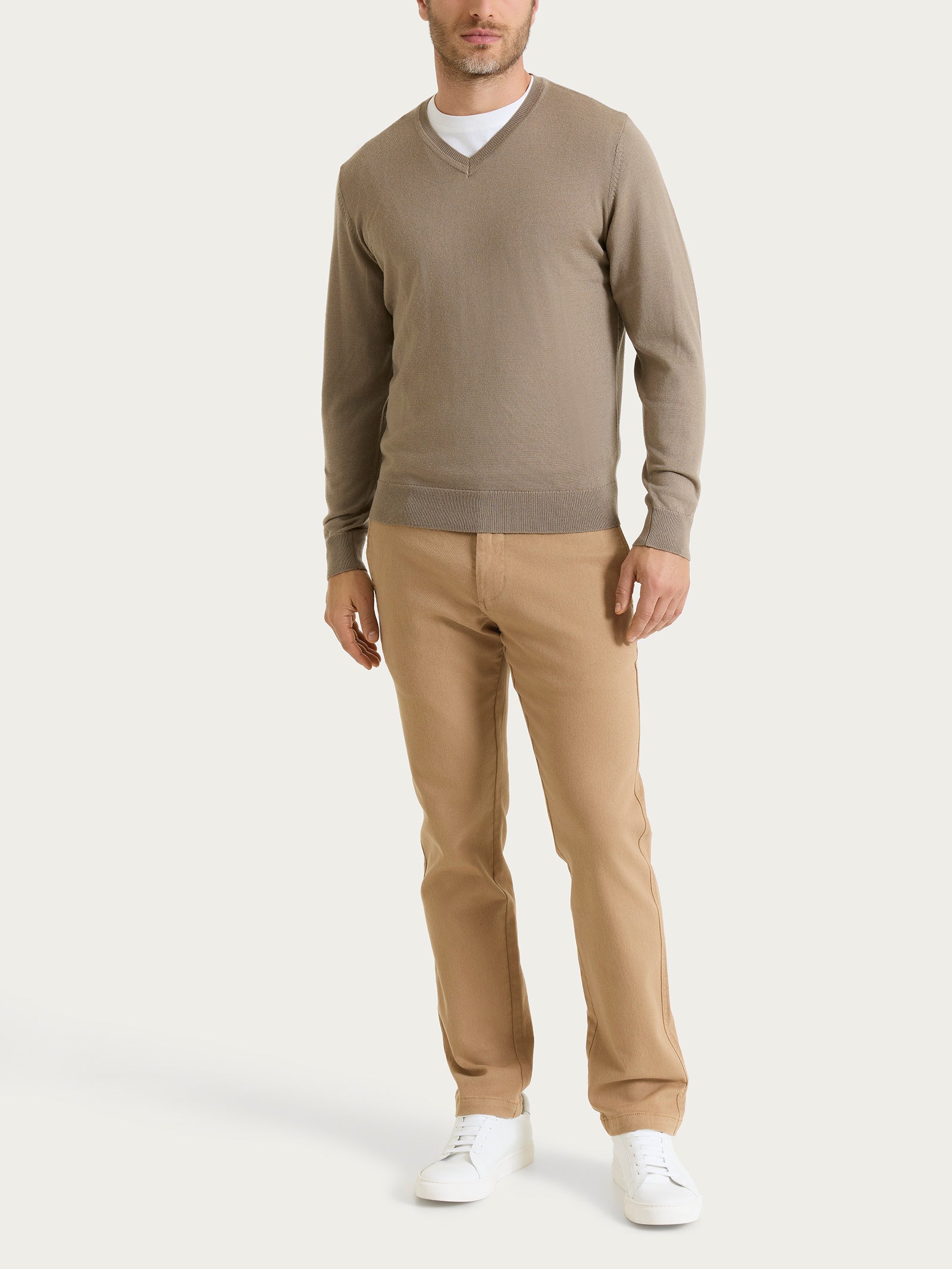 Ragno Merino Soft pull scollo V uomo Weathered Teak pura lana