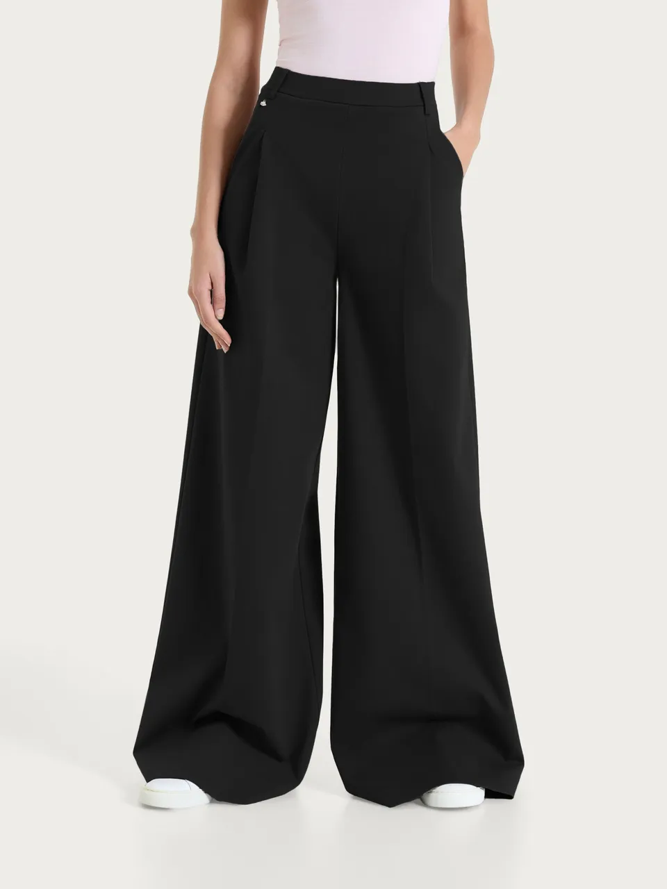 Ragno Compact Light pantalone palazzo wide leg nero