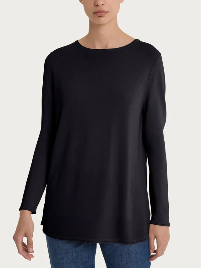 Ragno Crêpe maglione donna nero scollo barca