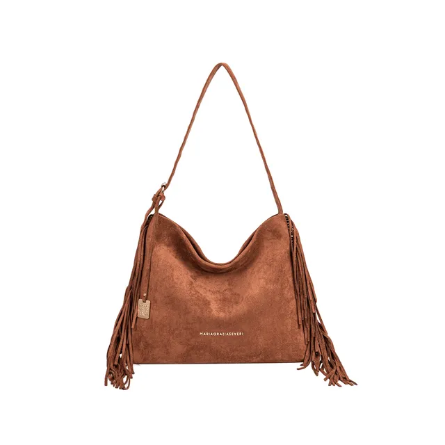 Maria Grazia Severi SSD25550-1 borsa hobo scamosciata con frange