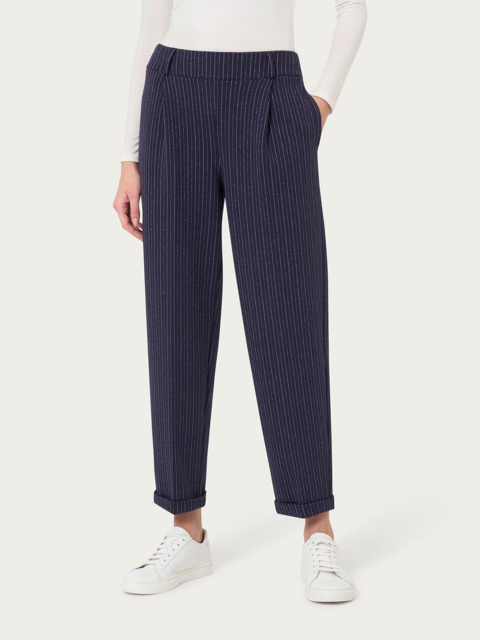 Ragno Pantalone Carrot carota gessato Eco Jacquard blu lurex