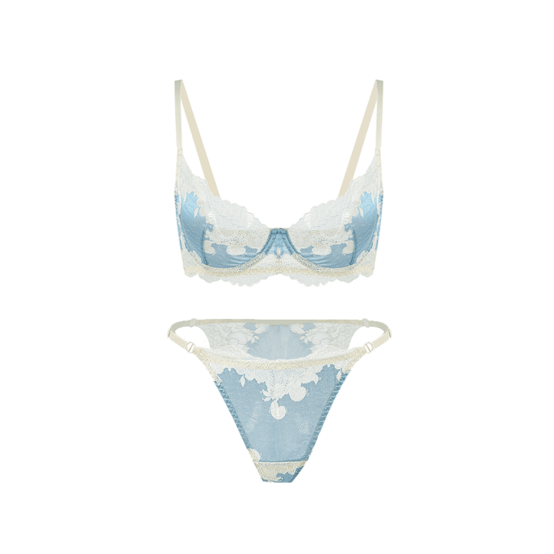 Maria Grazia Severi Contrast Floral Lace reggiseno balconcino blu in pizzo