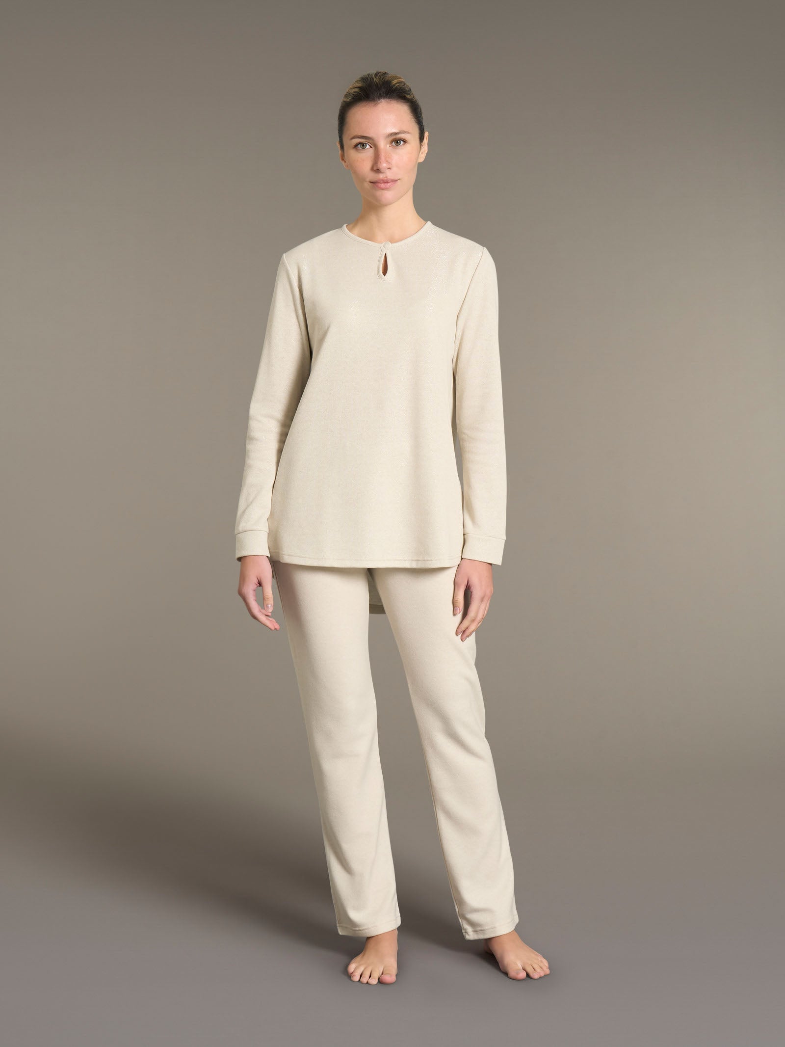 Ragno Cotton Eco Pile pigiama lungo goccia Off White caldo