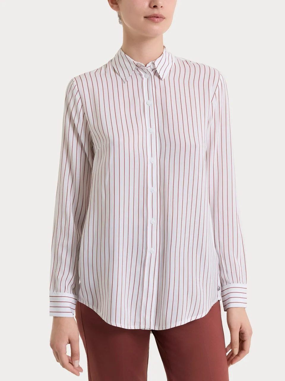 Ragno EcoSeta Camicia righe viscosa Mahogany manica lunga