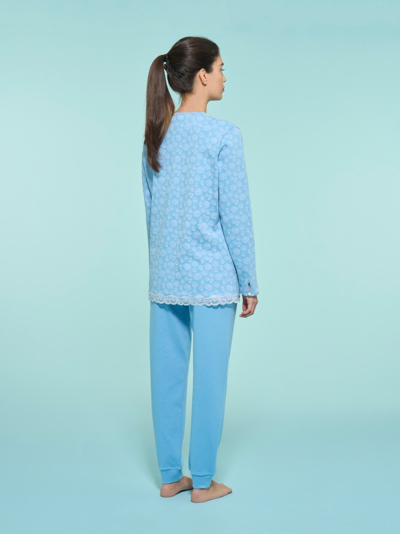 Ragno Pigiama Serafino Lungo pigiama Dusk Blue cotone