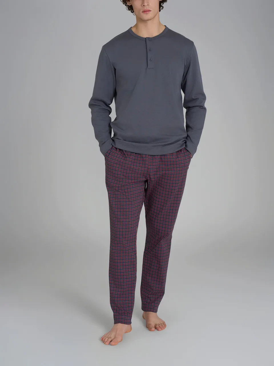 Ragno Pigiama Serafino Uomo Cotone Tartan Manica Lunga