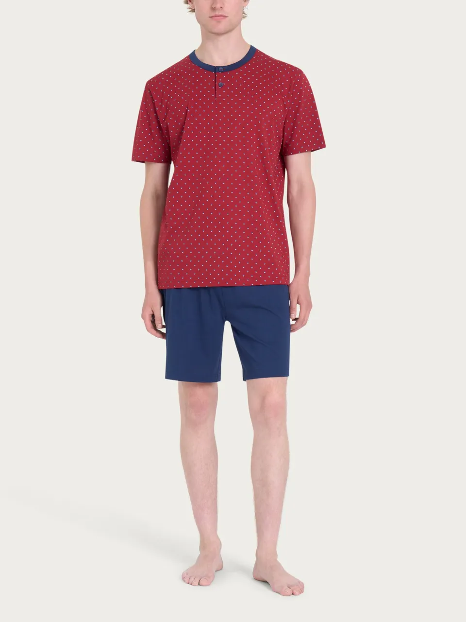 Ragno Sport Pigiama corto serafino jersey cotone rosso