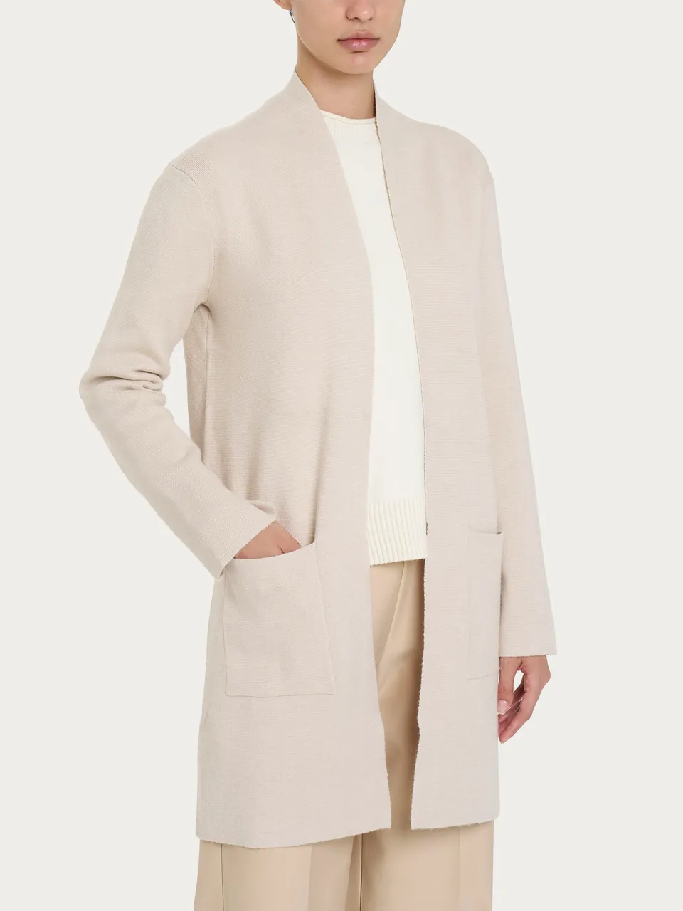 Ragno Super Soft Cardigan Lungo Aperto Champignon Misto Viscosa