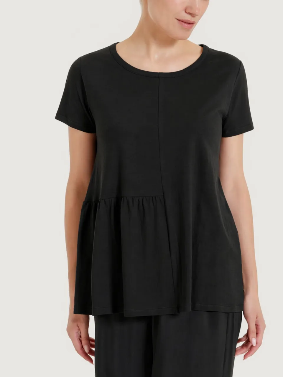 Ragno Slub Jersey Maglietta cotone nero balza