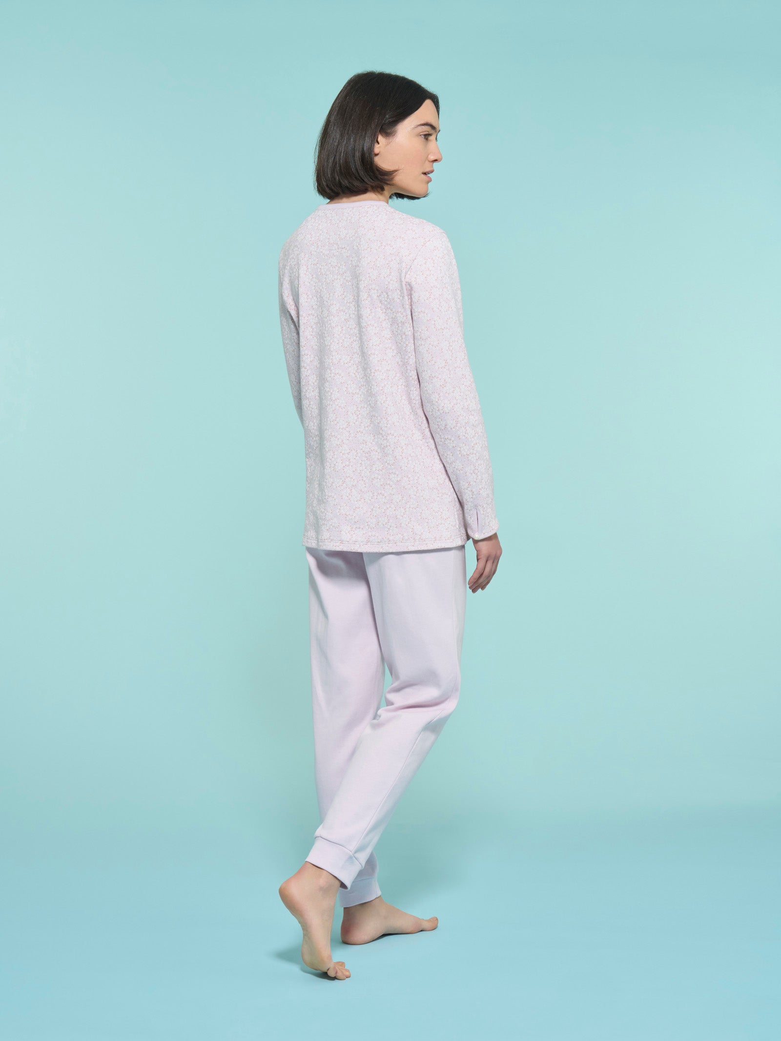 Ragno Sweet Emotion Pigiama Lungo Serafino cotone Lavender Fog