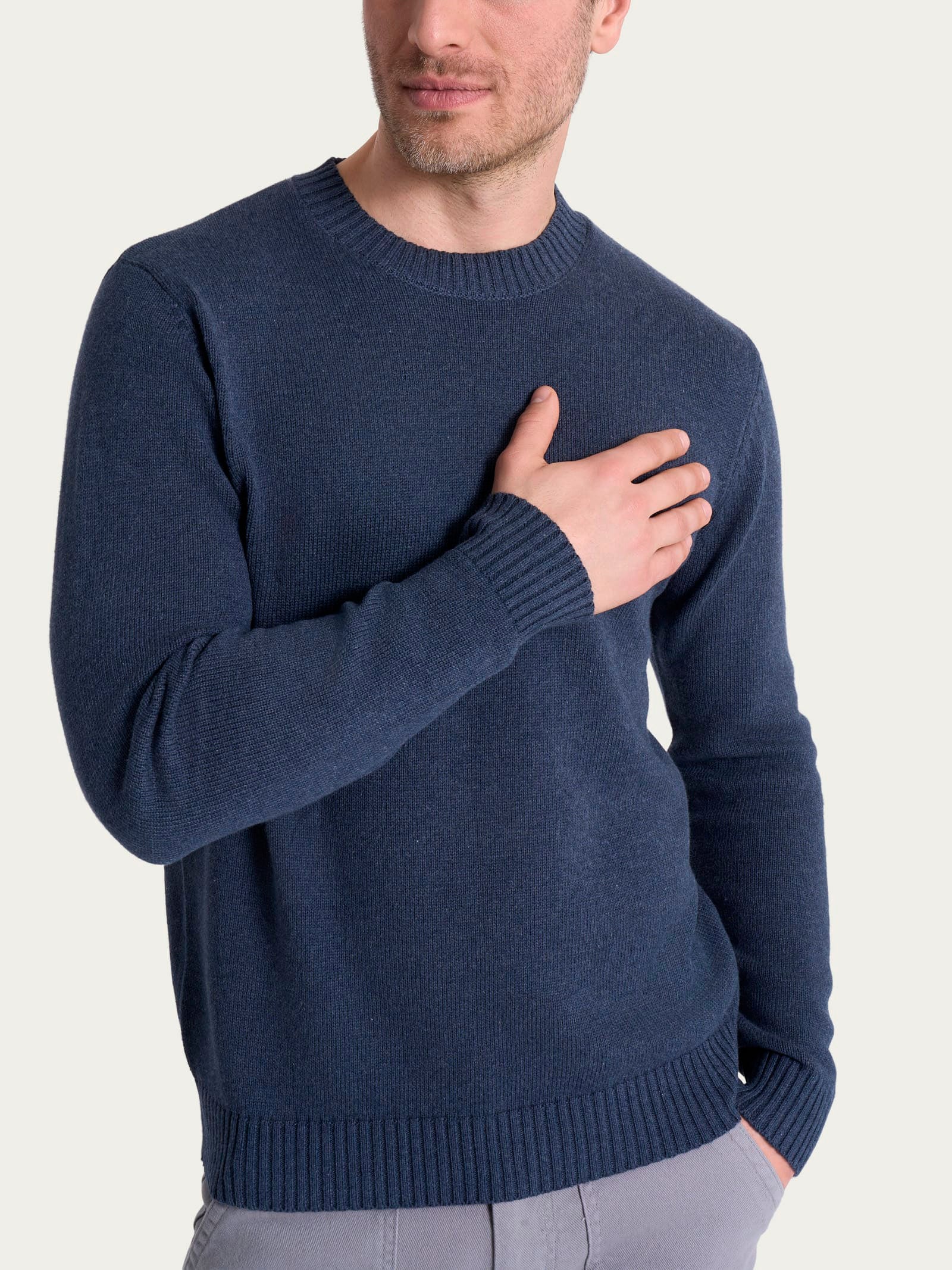 Ragno Winter Cotton pull girocollo uomo puro cotone avio