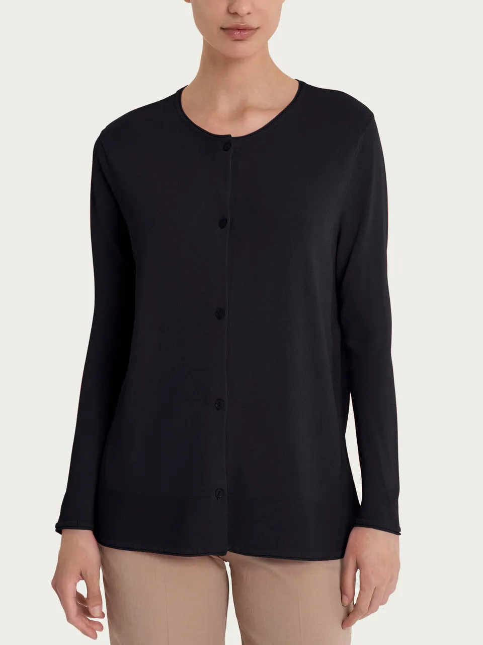 Ragno Crêpe cardigan aperto bottoni nero viscosa