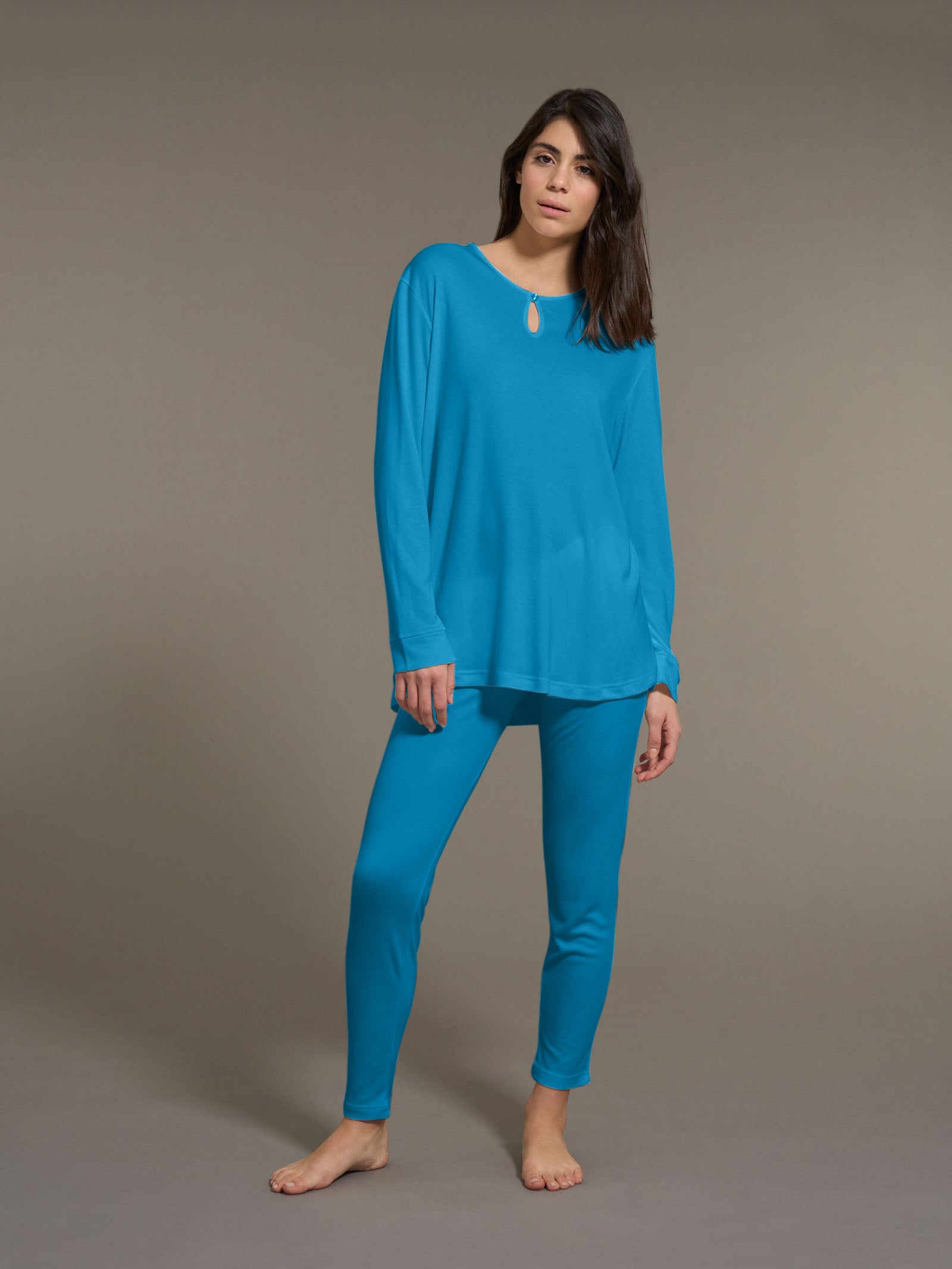 Ragno Micromodal pigiama donna lungo Vallarta Blue scollo goccia