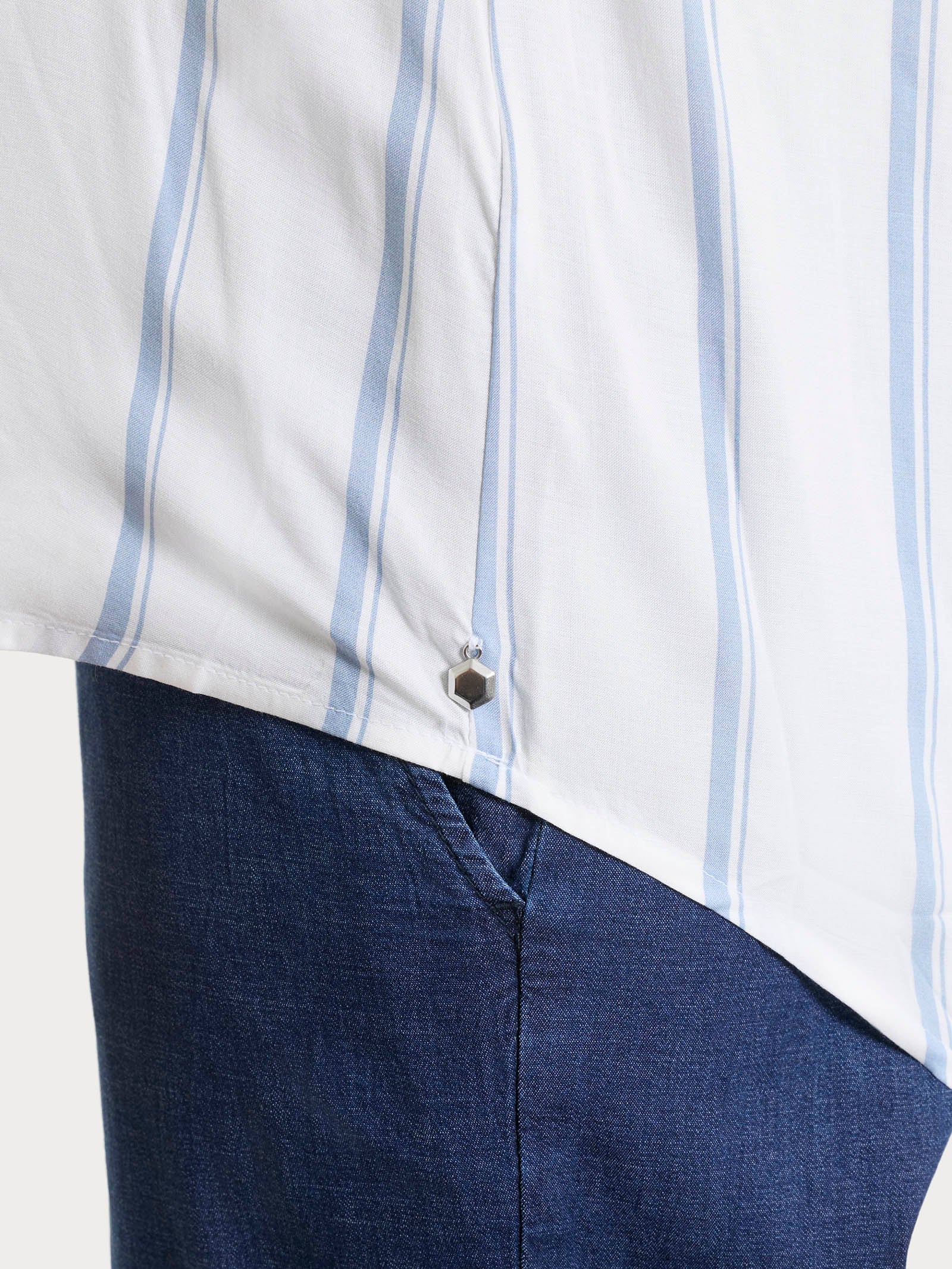 Ragno EcoSeta blusa righe manica corta Dusty Blue viscosa