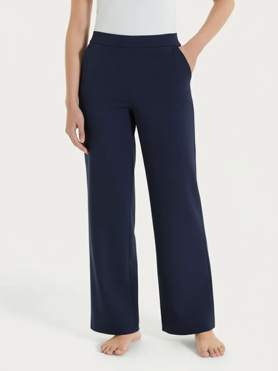 Ragno Jersey di Cotone pantalone ampio Bleu wide leg donna