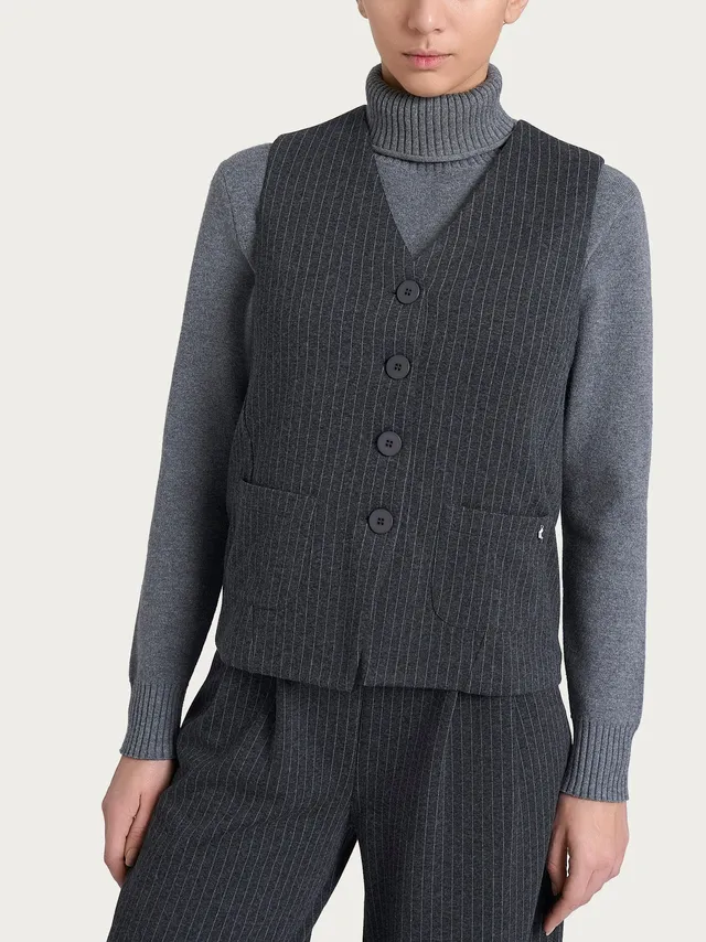 Ragno Eco Jacquard Gessato 4 Bottoni Gilet Fant.Oscuro Mel elasticizzato