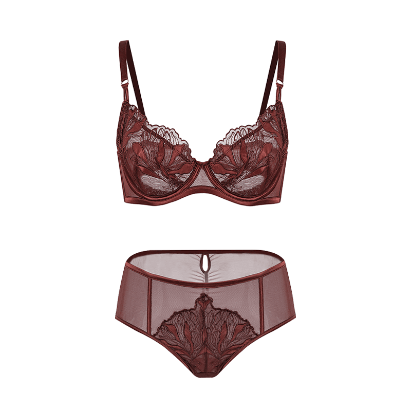 Maria Grazia Severi Enchanted completo intimo bordeaux ricamato con ferretto
