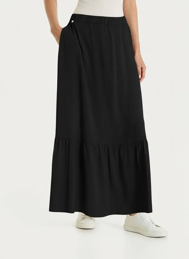 Ragno Gonna Lunga a Balze Voile Stretch Nera