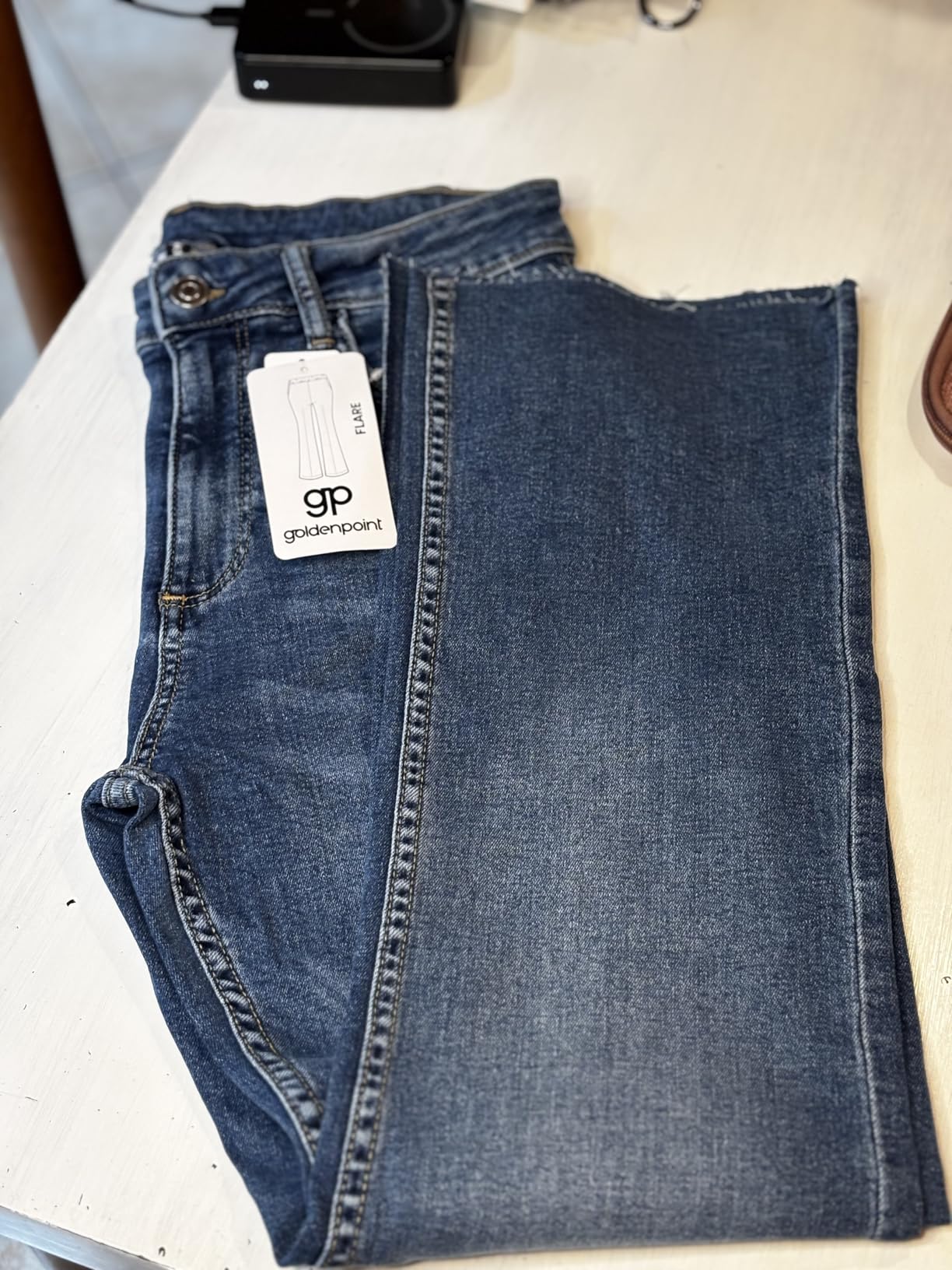 Goldenpoint Jeans Flare Denim Sfrangiato Blu Notte