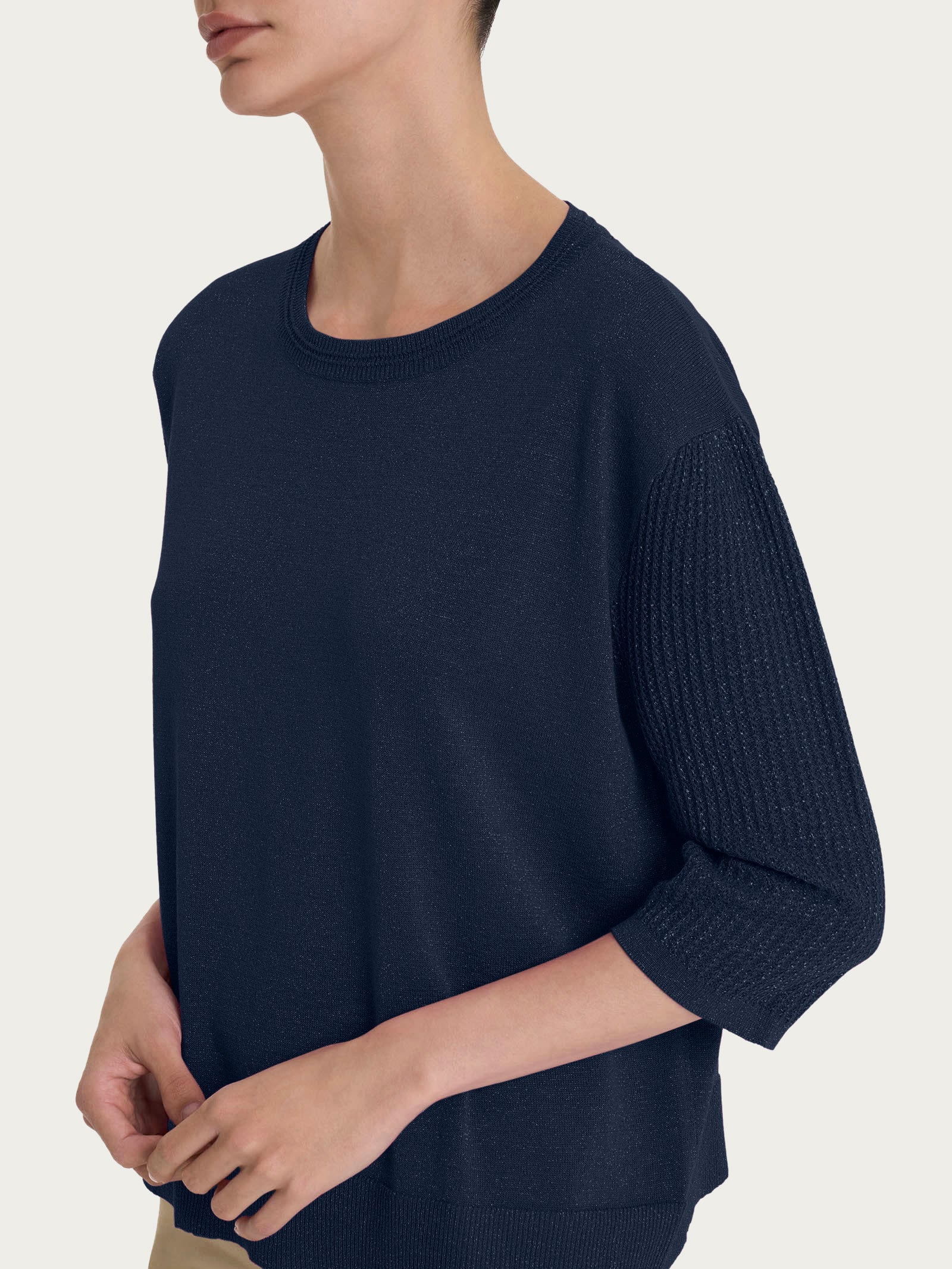 Ragno Crêpe Lurex maglia barchetta Bleu