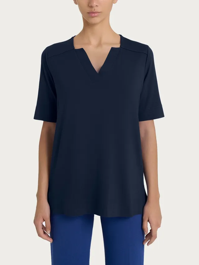 Ragno Viscosa Summer Scollo a V maglietta bleu fresca