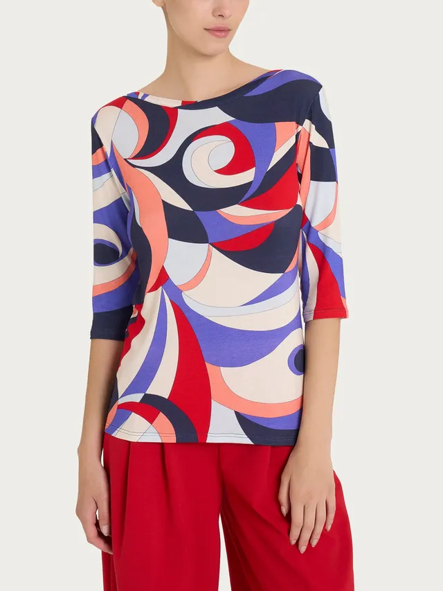 Ragno Viscosa Summer girocollo maglietta fantasia blu