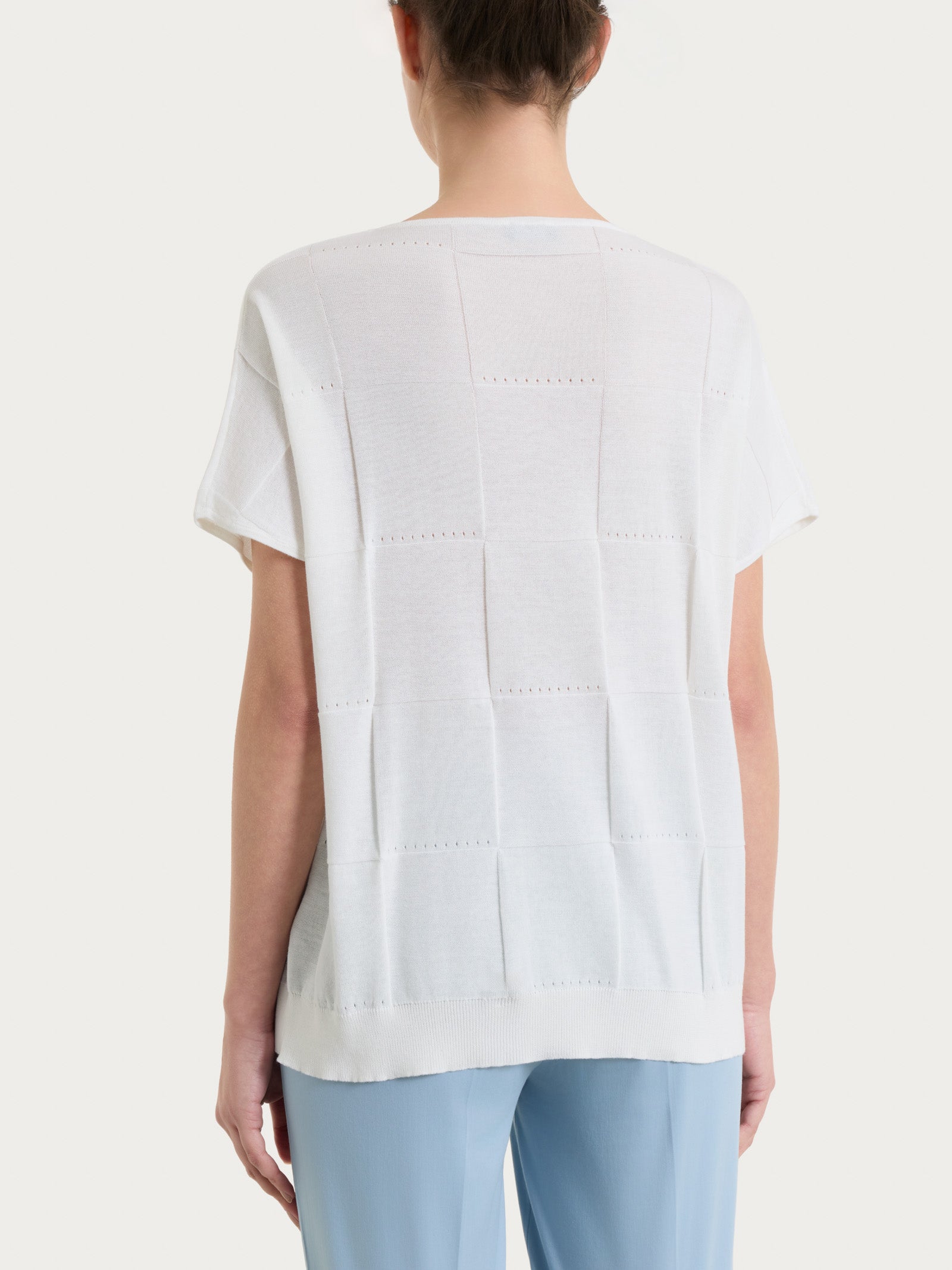 Ragno Puro Cotone Maglia Check Bianco Manica Corta