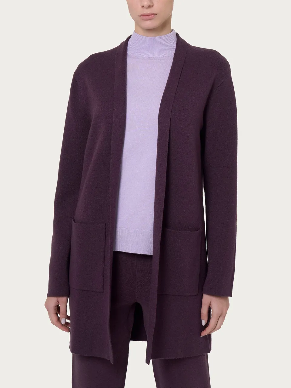 Ragno Super Soft cardigan lungo aperto Plum Perfect