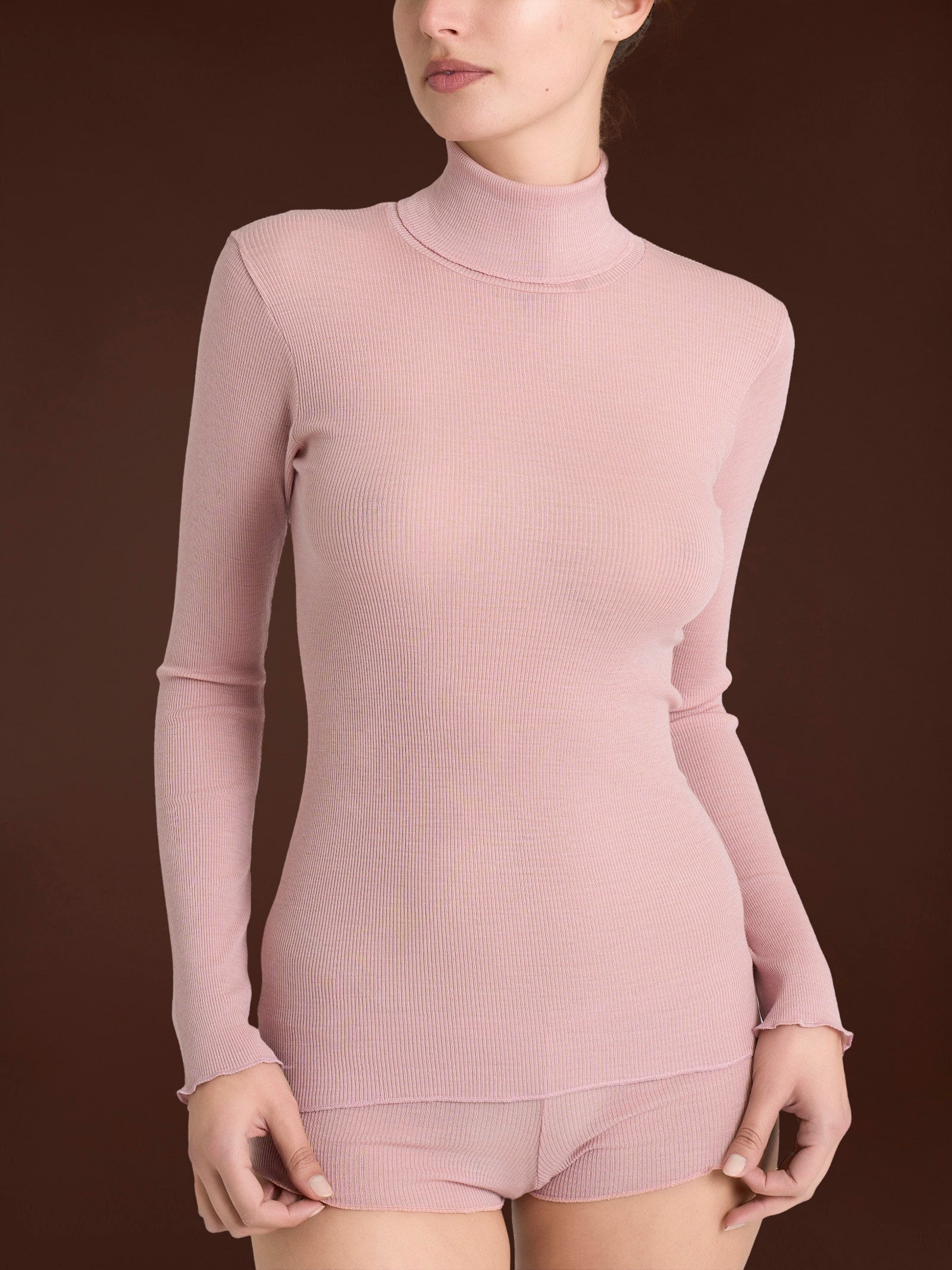 Ragno Lana Seta Dolcevita Manica Lunga Rosa Antico